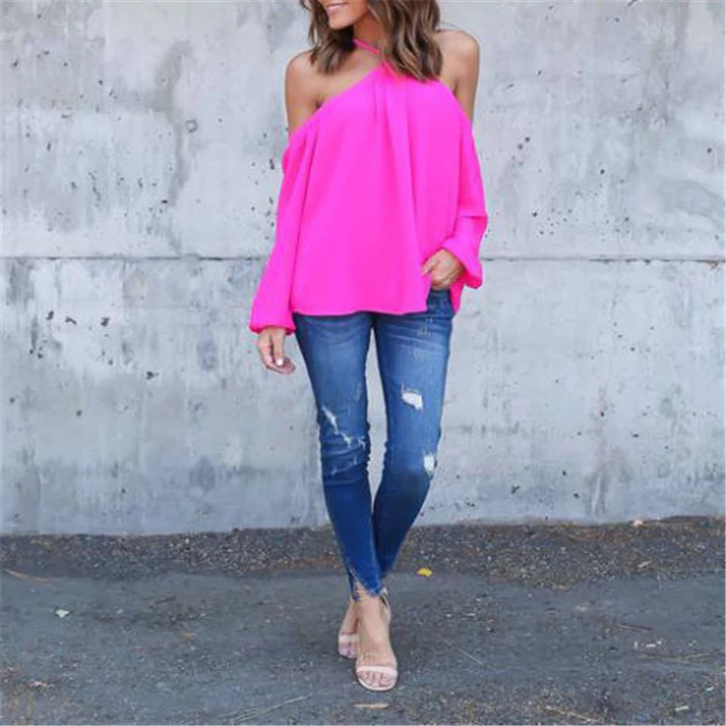 Женская Свободная блузка с открытыми плечами повседневная сексуальная длинным