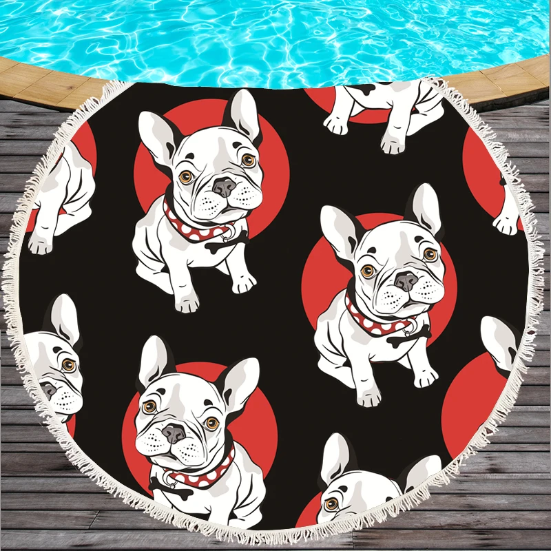 Круглое пляжное полотенце Bulldog с принтом Pupp большое мультяшное из микрофибры 150