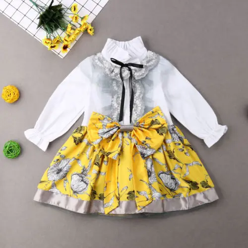 2019 Baby Girls Princess Shirt Long Sleeve Print Patchwork Mini Tutu Dress Kids Party Wedding Pageant Fashion Dresses12M-5T | Детская