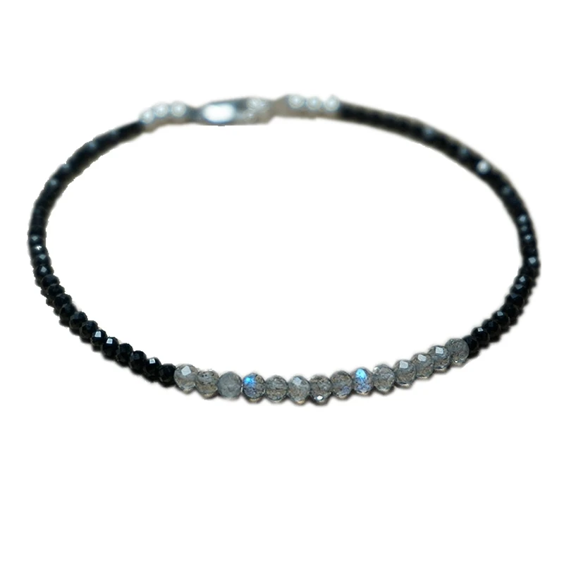 

Lily Jewelry Labradorite 2-3mm Black Spinel 925 sterling silver Fashion Bracelet 7''-8'' Nice Gift for Women or Men