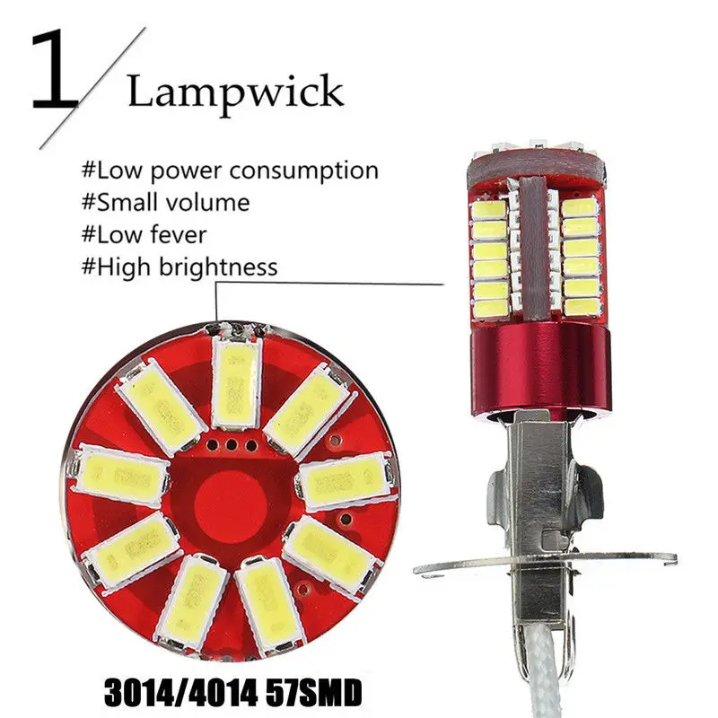 2x H3 3014 57 smd 12 V 10 W 6000 k 1500LM яркие белые светодиодные Автомобильные противотуманные