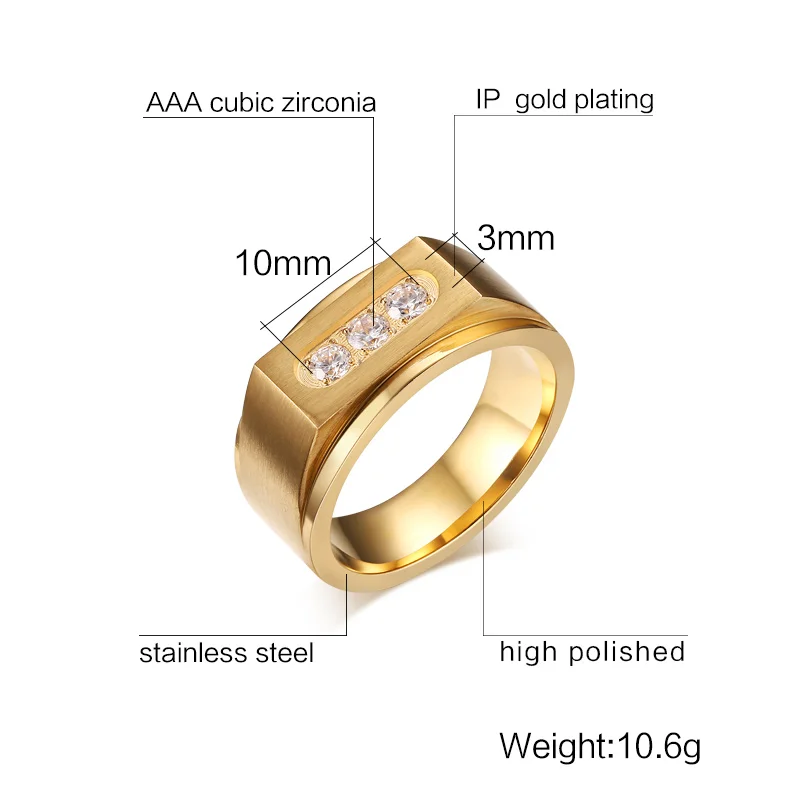 Роскошные ААА кубического циркония кольцо из белого золота Винтаж мужские