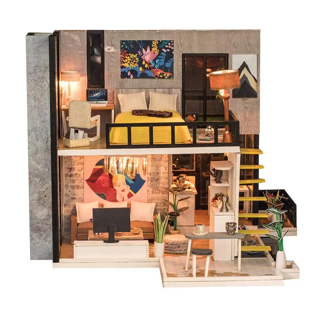 1/24 миниатюрный кукольный домик Набор DIY модель дома с подсветкой мебель