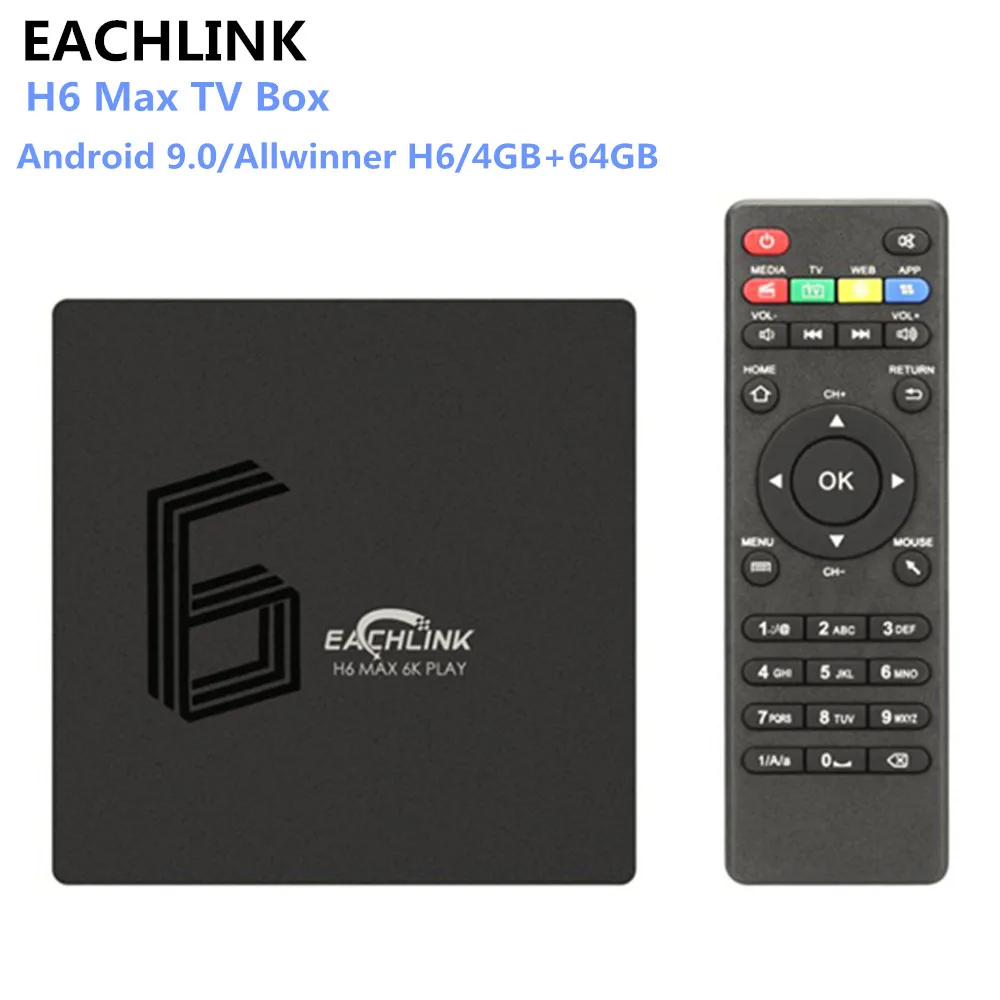 EACHLINK H6 Max Allwinner Android 9 0 ТВ Box 4 Гб Оперативная память 64 Встроенная 2 4G + 5 8 GWiFi 100 Мбит/с