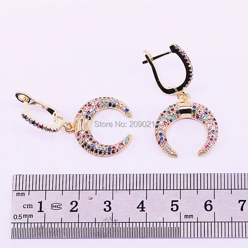 

5Pair Multicolor Rainbow cz paved Crescent Shape dangle charm earring Gold color fashion girl women jewelry