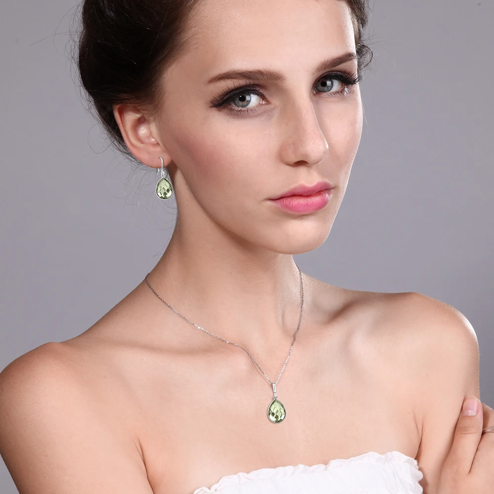 925 серебро 19 50 Ct прасиолит 16x12 кулон грушевидной формы серьги Набор 18 &quotцепь |