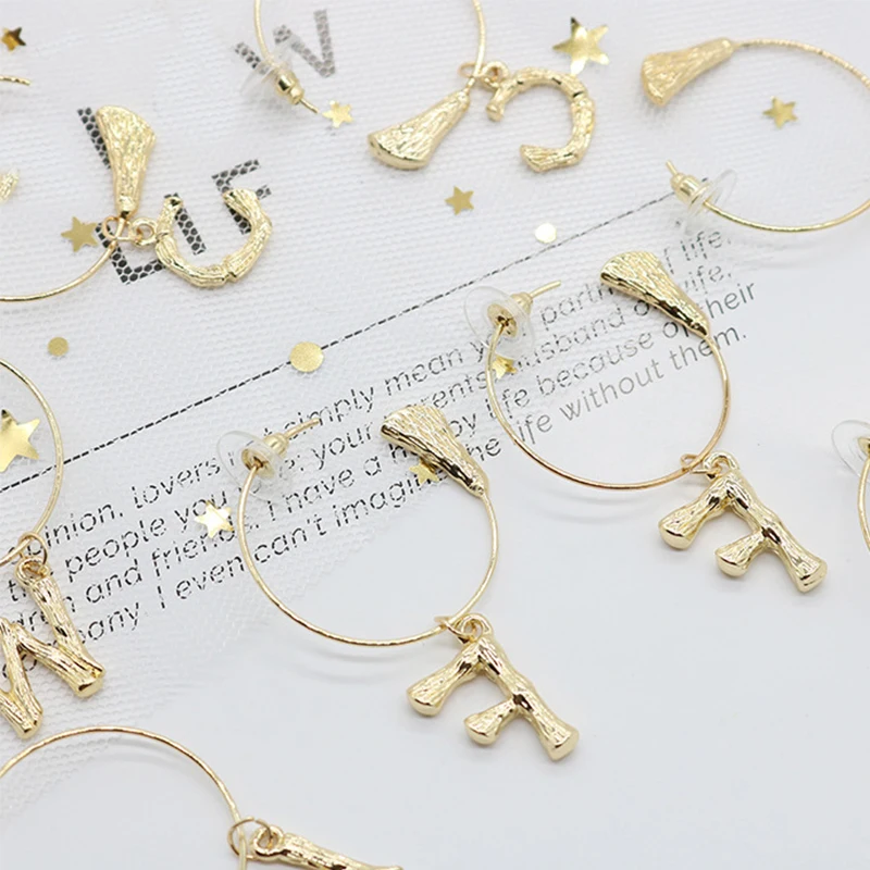Popular 1Pair Alphabet Delicate English Vintage Earrings Fashion Jewelry Gifts Gold Women Metal 26 Letters A-Z | Украшения и