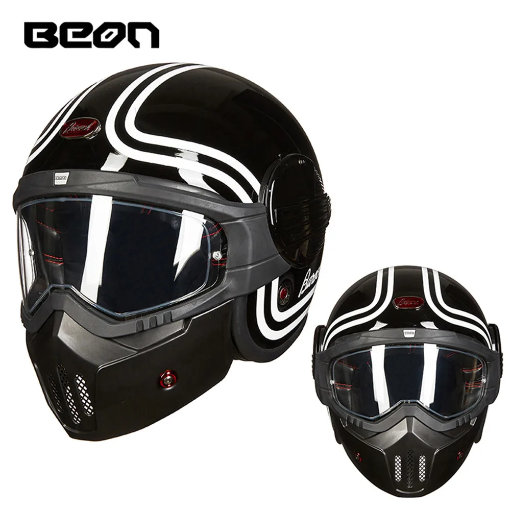 BEON B706 СТЕКЛОВОЛОКНО мотоциклетный шлем с маской Ретро Винтаж байкерские