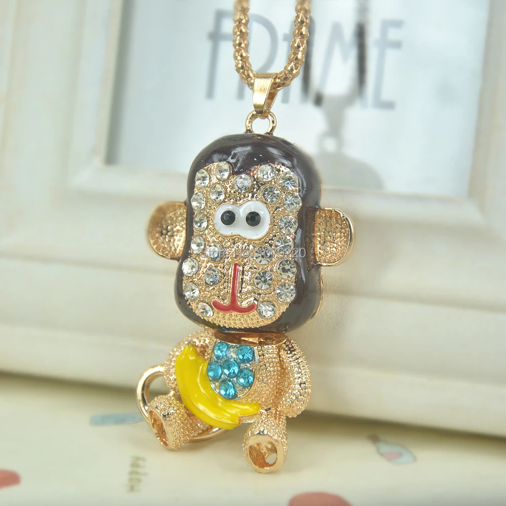 Fashionable Female Jewelry Animal Monke Necklace Link Chain Charm Pendant Sweater Crystal Bead Rhinestone Women Gift | Украшения и
