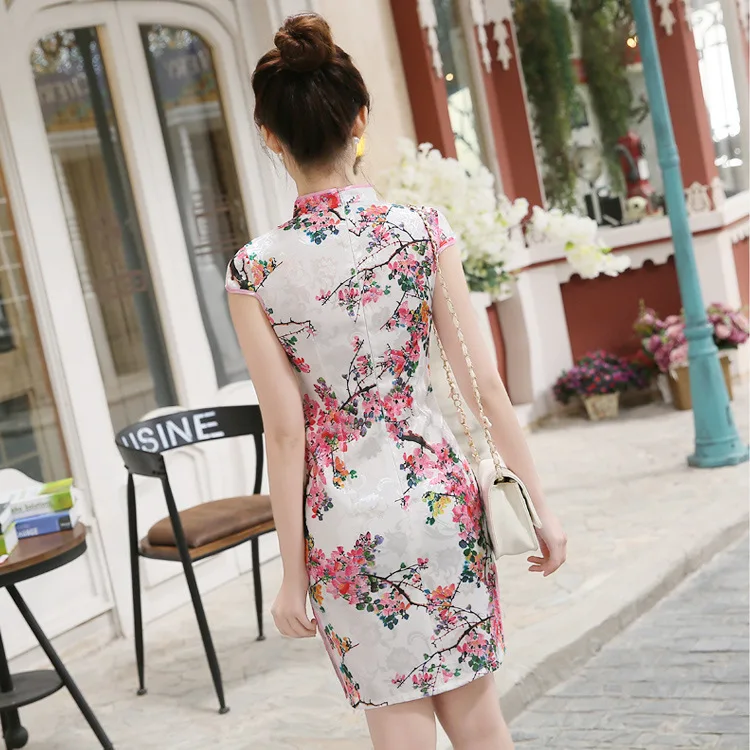 Китайское Qipao Qi Pao платья Короткие Розовые фиолетовые Cheongsam повседневные летние