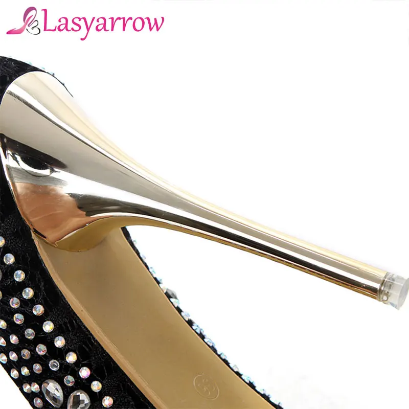 

Lasyarrow 2019 Women High Heels Prom Wedding Shoes Lady Crystal Platforms Rhinestone Bridal Shoes Party Round Toe Stiletto heels