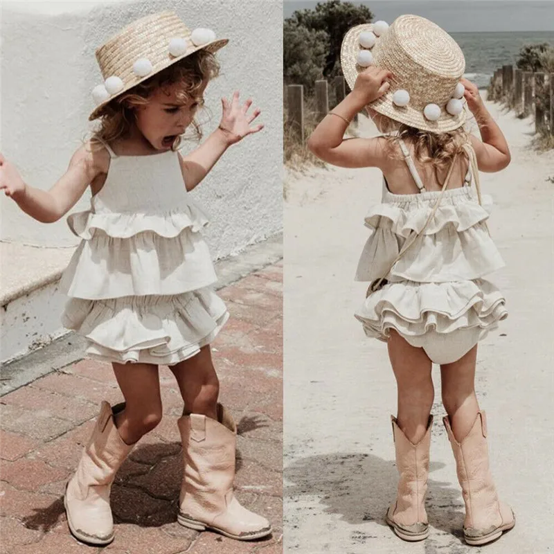 Boho/летняя детская одежда с оборками для маленьких девочек белая жилет на
