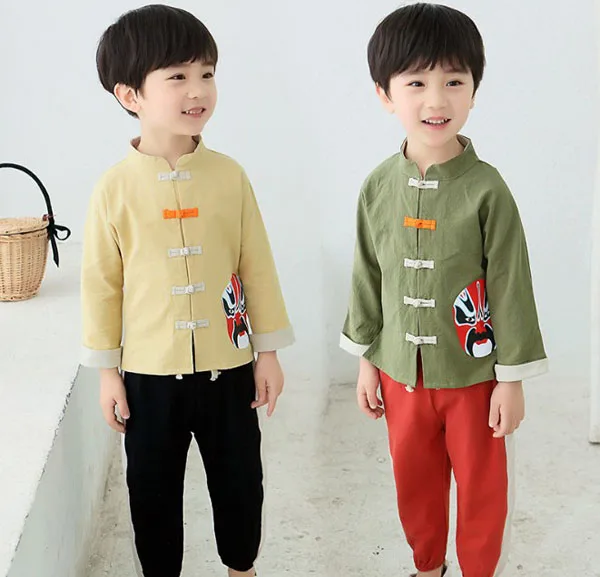 

Boys Chinese cotton and linen suit children 2 pieces of clothes sets