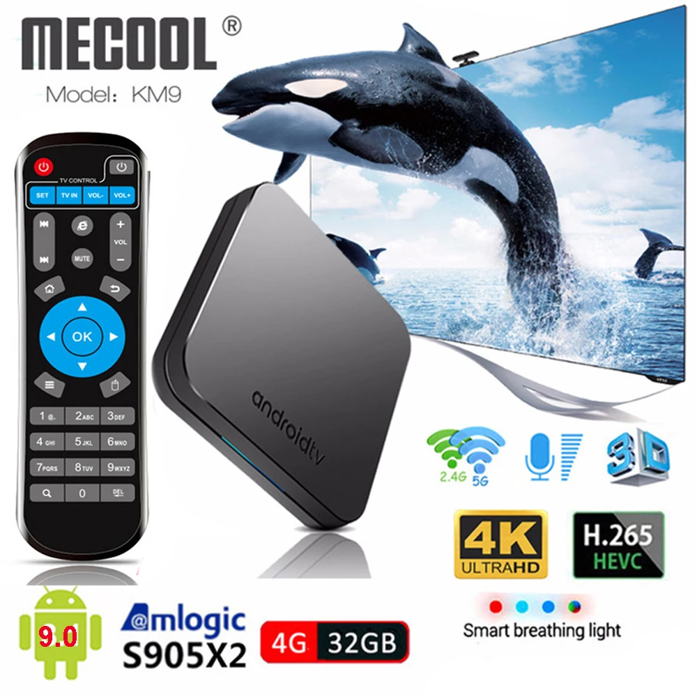 MECOOL KM9 4G 32G Android 9 0 Smart tv Box Amlogic S905X2 DDR4 USB3.0 4K телеприставка 2 4G/5G Dual wifi Bluetooth 4