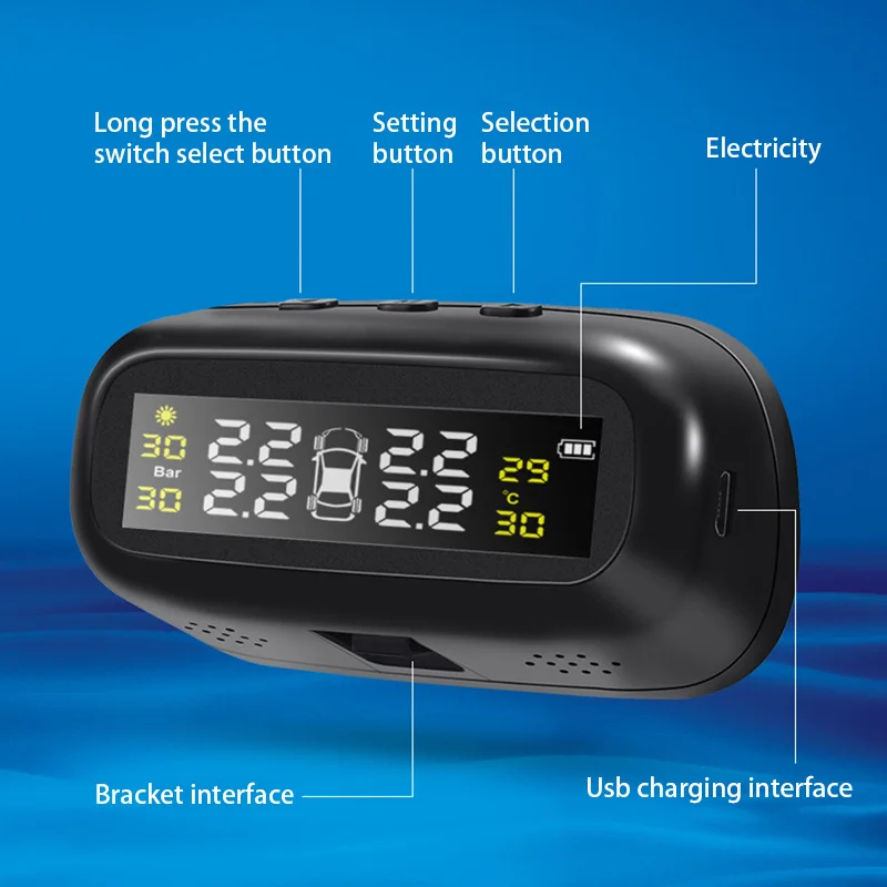 Цифровая Солнечная TPMS беспроводная система контроля давления в шинах дисплей