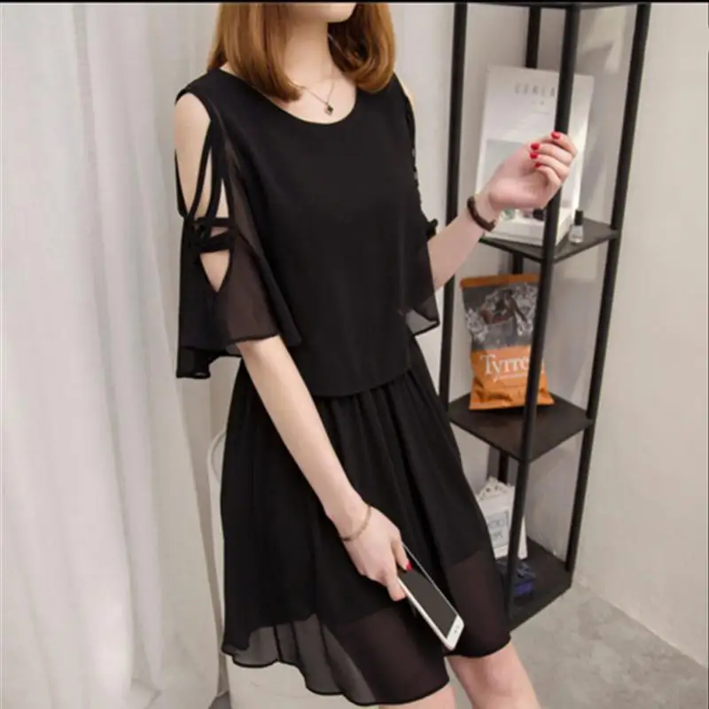 Женское шифоновое платье-трапеция MISSKY однотонное платье с коротким рукавом и