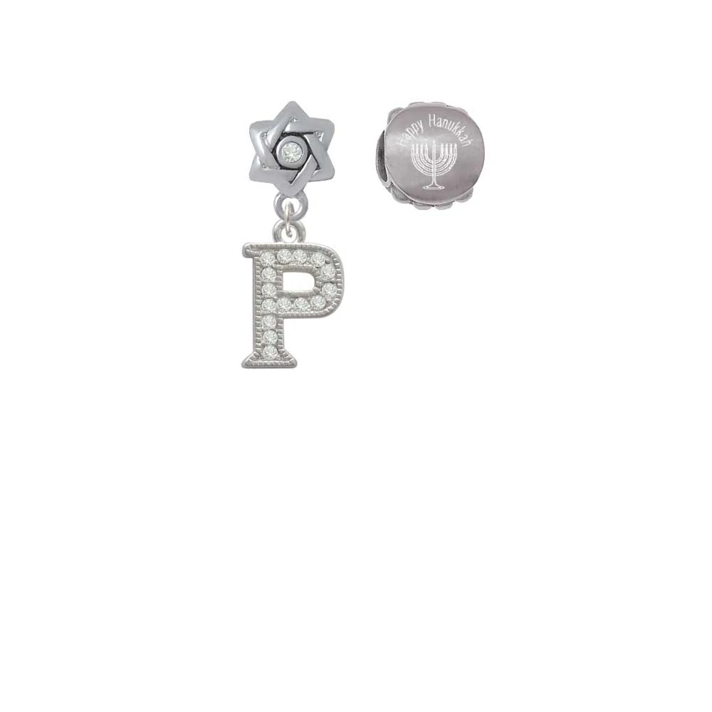 Silvertone Кристалл Initial P Happy hanukkah Шарм бусины (набор из 2)| |