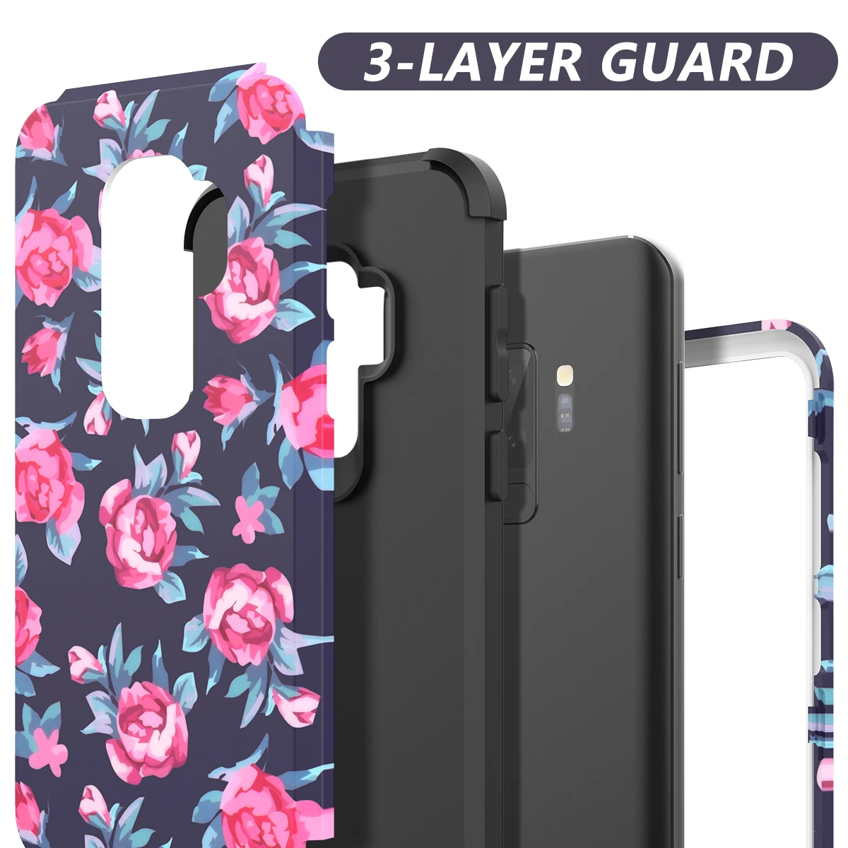 

3 in 1 Hard Case For Samsung Galaxy S9 plus Cover Flowers For Bumper PC Silicone Shockproof Cover For Samsung Note 8 9 Case