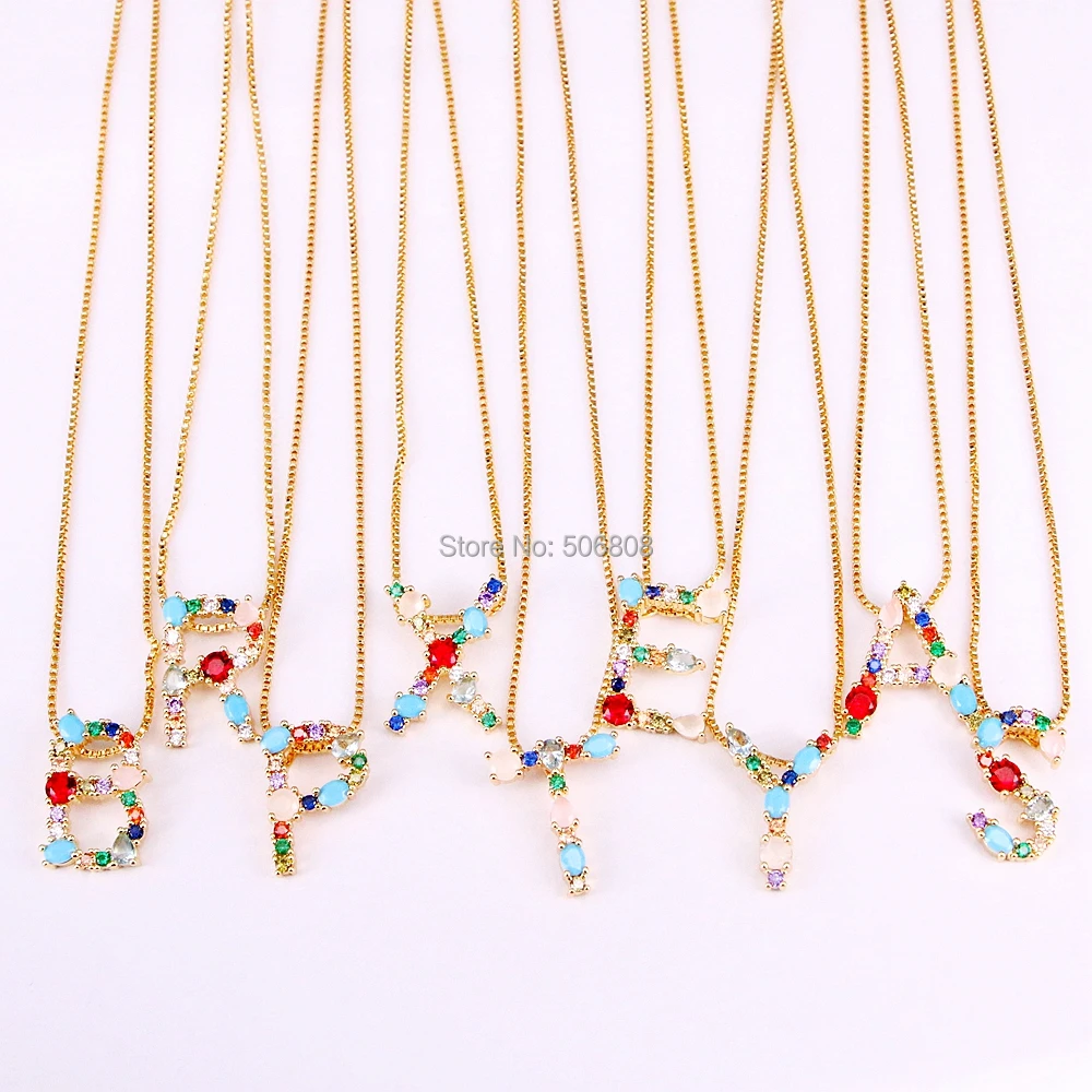 

5 Strands Metal Gold Electroplated CZ Alphabet Initial Pendant Necklace, Choose Letter