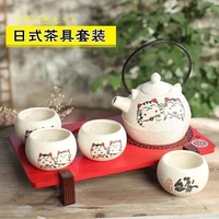 japanese style tea set retro ceramic hand painted kitten pot teapot cup tray lucky cat chinese household teaware
