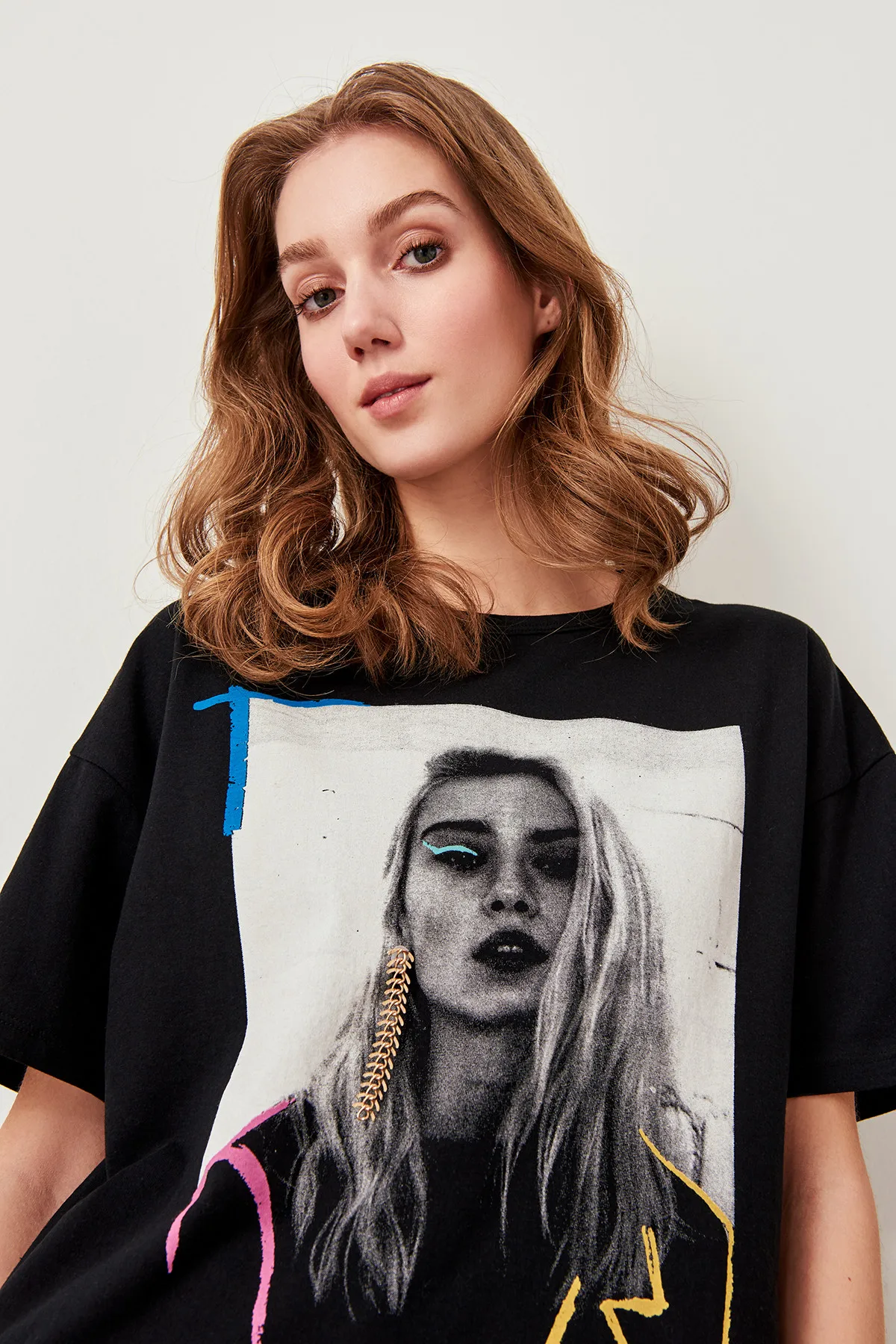 Trendyol передовые аксессуары для вязания черные футболки с принтом TWOSS19YN0121 | Женская