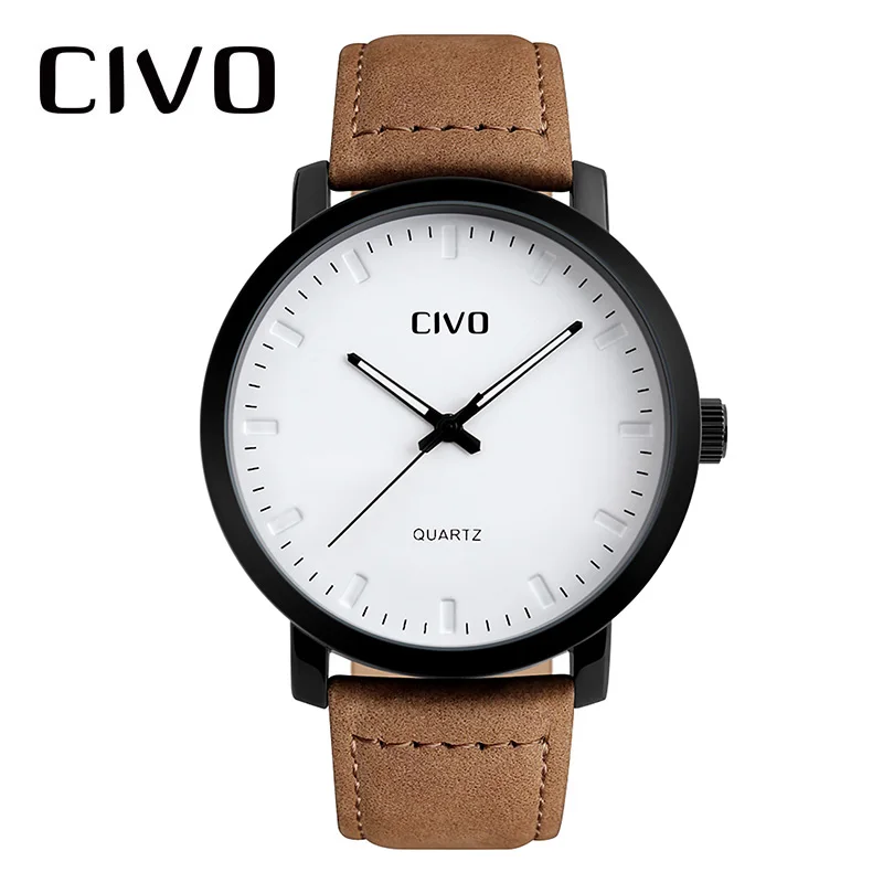 CIVO Mens Watches Top Brand Luxury Sport Quartz Watch Leather Strap Clock Men Waterproof Wristwatch Relogio Masculino | Наручные часы