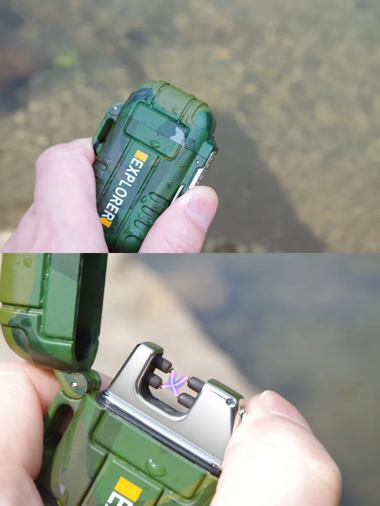 

2019 Rechargeable Waterproof Usb Plasma Lighter Double Arc For Outdoor Camping Sports Cigarette Lighter For Smoking