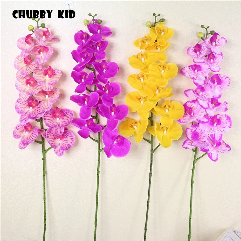 Koop Hi-Q Real Touch 11 Heads Kunstmatige Vlinder Orchideeën Groothandel Grote 110Cm Vilt Bloemen Bruiloft Decoratieve Phalaenopsis 12 Stuks