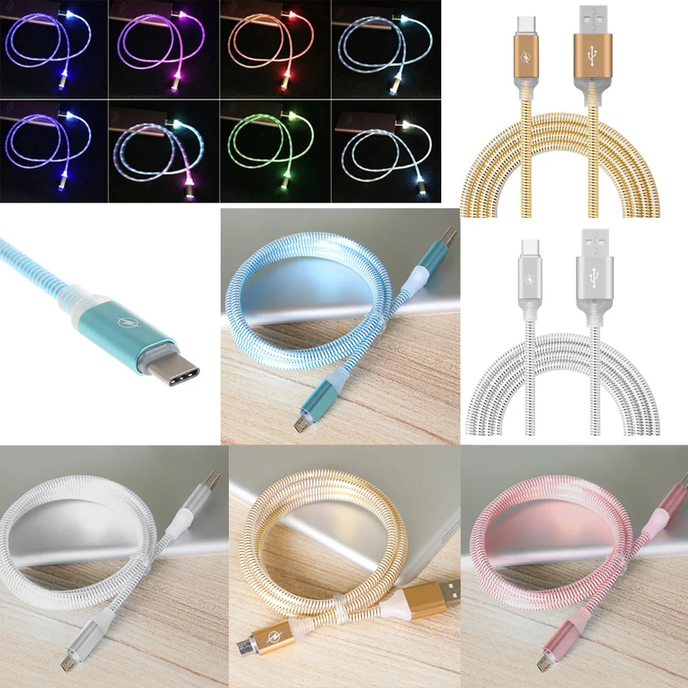 Усиленный 1 м Micro USB кабель Type C металлический зарядный для передачи данных (1