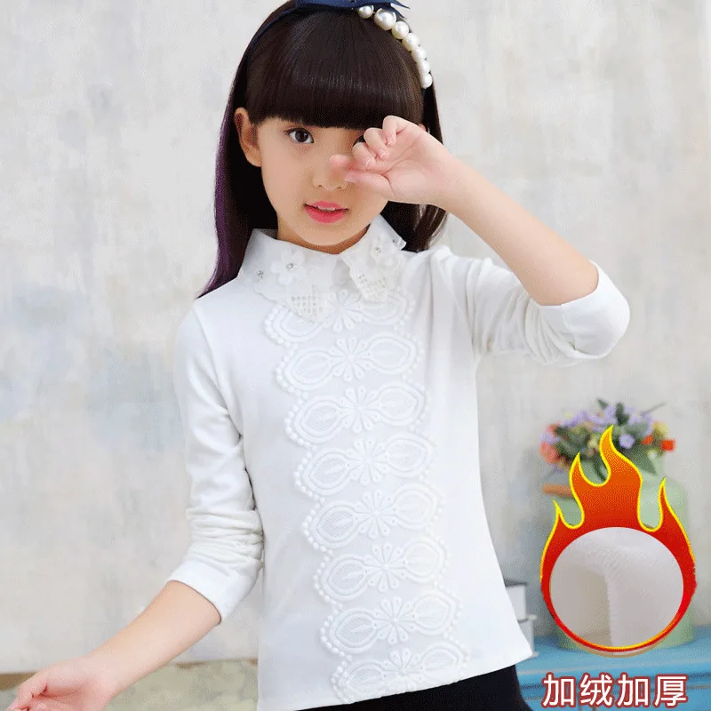 Детская одежда кружевные повседневные футболки с длинными рукавами для девочек