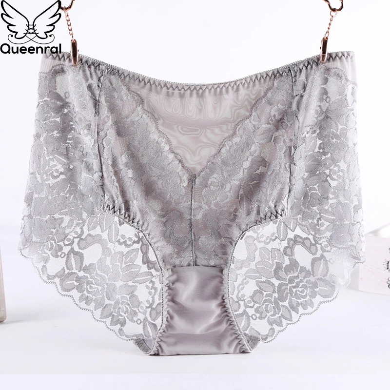 Женские кружевные трусики Queenral нижнее белье большого размера 2XL 3XL 4XL прозрачные с