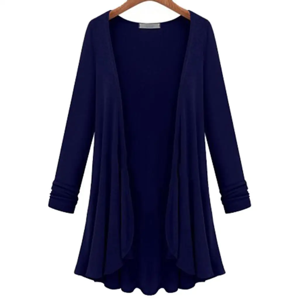 Women Casual Open Front Long Sleeve No Draped Hem Solid Spring Knit Slim Party Pleated Cardigan |