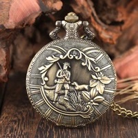 steampunk male retro hunter design quartz pocket watch bronze pendant clock nacklace chain best gifts for men women reloj