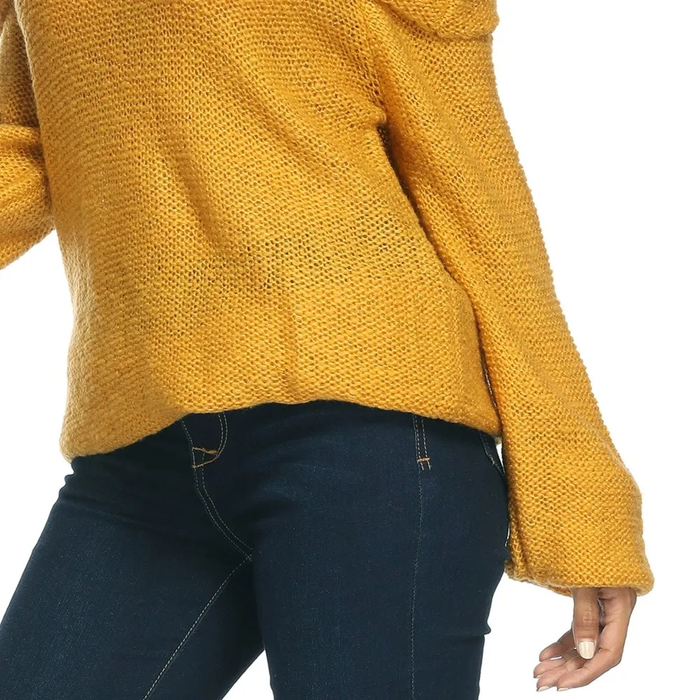 Women Winter Sweaters Casual Boho Yellow Plus Size Loose Pullover Thin Wool Lantern Sleeve Plain Female Fashion OL Tops Knitwear | Женская