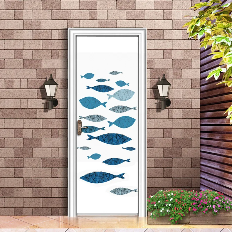 

Cartoon DIY 3D Vivid paintting Fishes Door Stickers Pattern for Room Wall Decoration Home Decor Accessories Wall Sticker