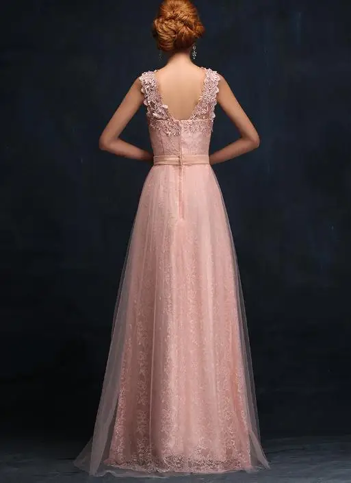 BANVASAC Elegant Sequined V Neck Lace Appliques A Line Long Evening Dresses Party Crystal Sash Backless Prom Gowns | Свадьбы и