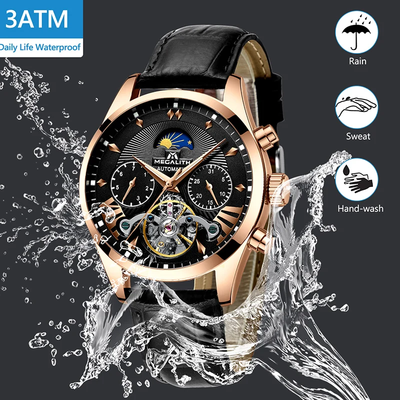 MEGALITH мужские часы автоматические механические светящиеся классические Tourbillon