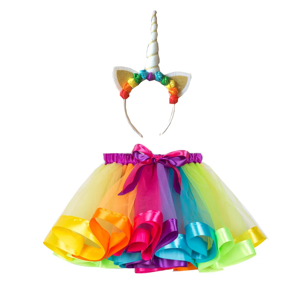 Fashion Sweet Toddler Kids Baby Girls Clothes Tutu Skirt Outfits Cute Children Tulle + headband Rainbow | Детская одежда и обувь