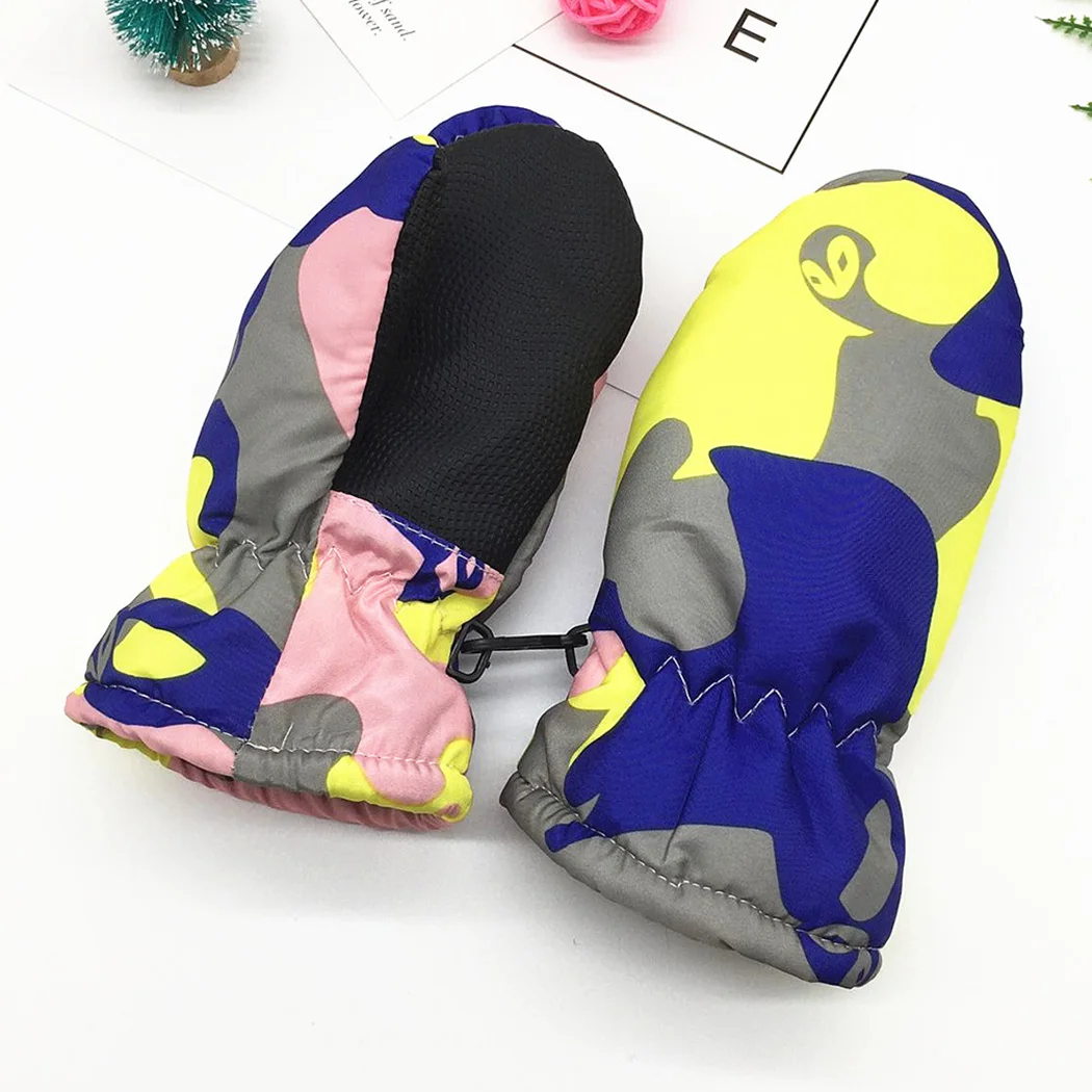 Kids Winter Camouflage Printed Ski Gloves Girls Boys Thicken Cotton Warm Mittens Child Outdoor Snow Waterproof Guantes | Аксессуары для