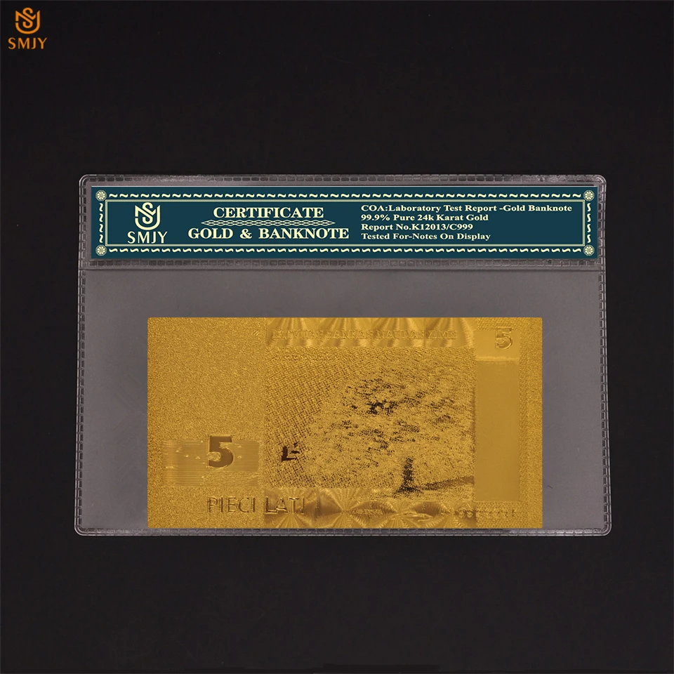 6Pcs/Lot Latvia Gold Banknotes Complete Set 5.10.20.50.100.500 Lats Riyals Note Currency Paper With COA Frame | Дом и сад