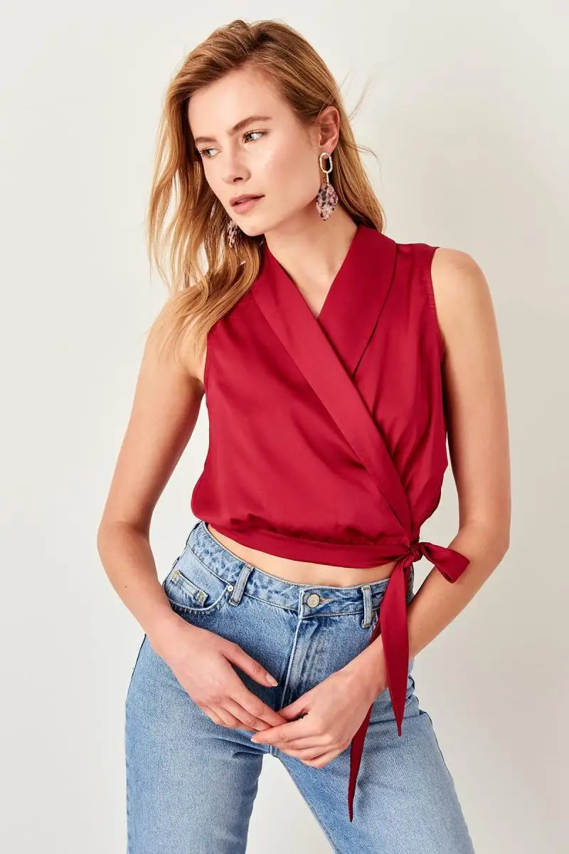 Trendyol бордовая муфта detaymi Bluz TWOSS19BB0424 |