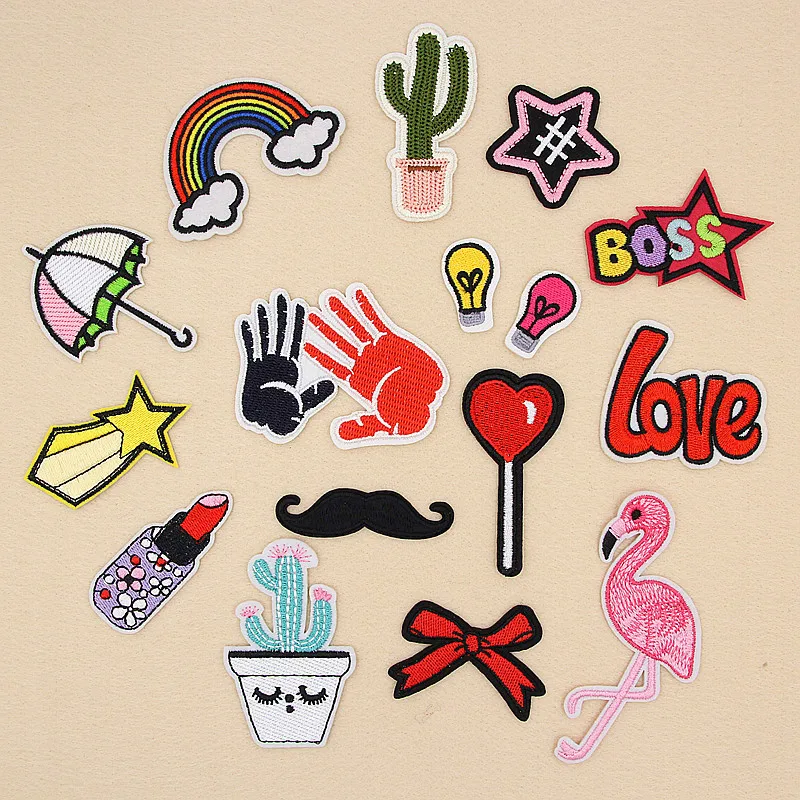 PGY Cartoon Embroidered Patches DIY Flamingo Letter Rainbow Cactus Etc. Cloth Clothes Scarf Decoration Patch Applique Diy Badges | Дом и сад
