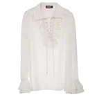 Мужская рубашка в средневековом стиле, вечерняя однотонная блузка с длинным рукавом, отложным воротником и оборками, винтажная Готическая рубашка на шнуровке