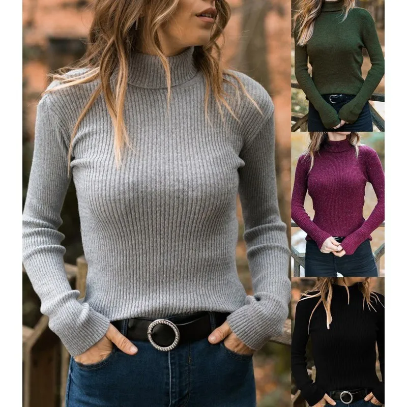 Try Everything Black Sweater Women Winter 2019 Ladies Turtleneck Female With Long Sleeves Ribbed Knitted Женская одежда