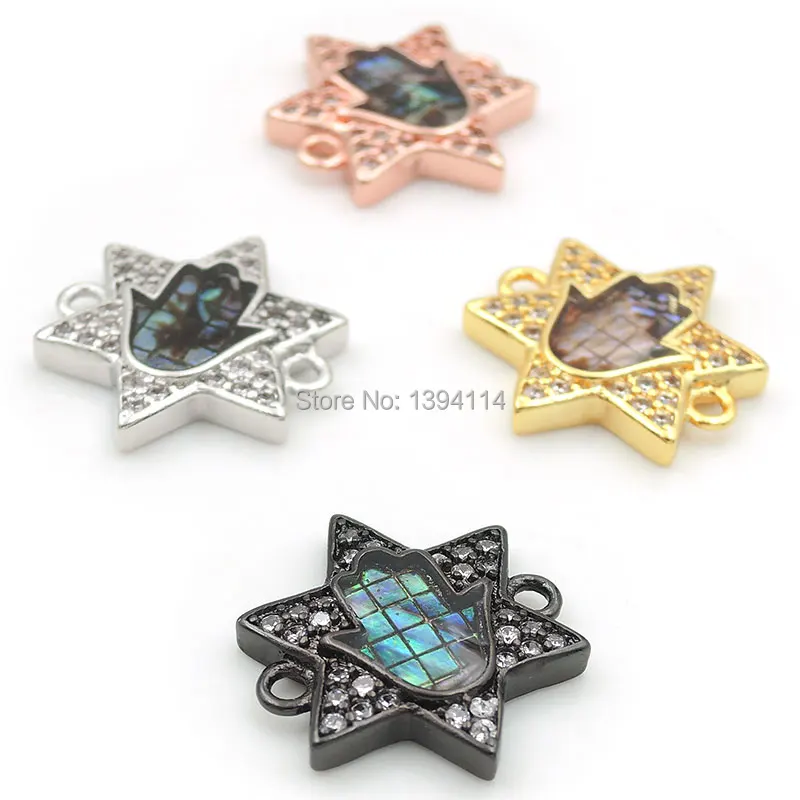 15*15*3 мм Micro Pave Clear CZ Gridding Abalone Shell Hand Hexagram коннекторы подходят для мужчин или женщин