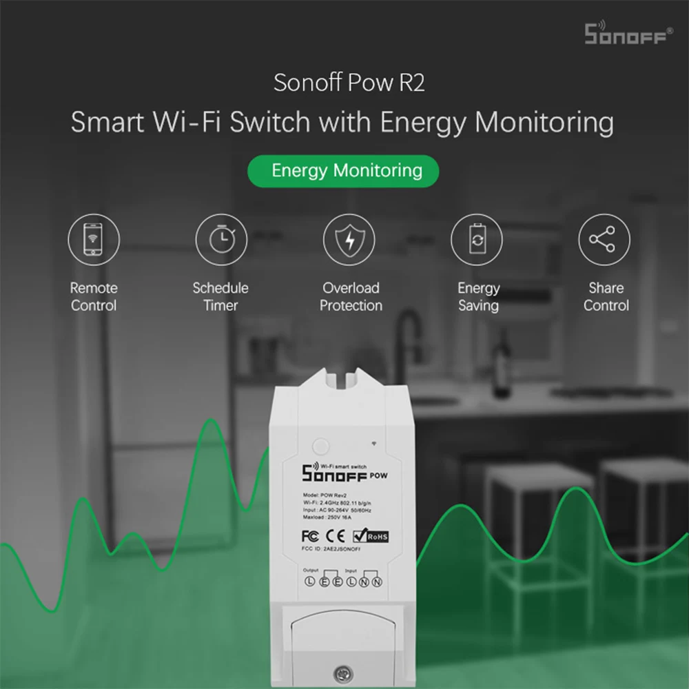 Умный Wifi переключатель Sonoff Pow R2 с измерением энергопотребления в реальном