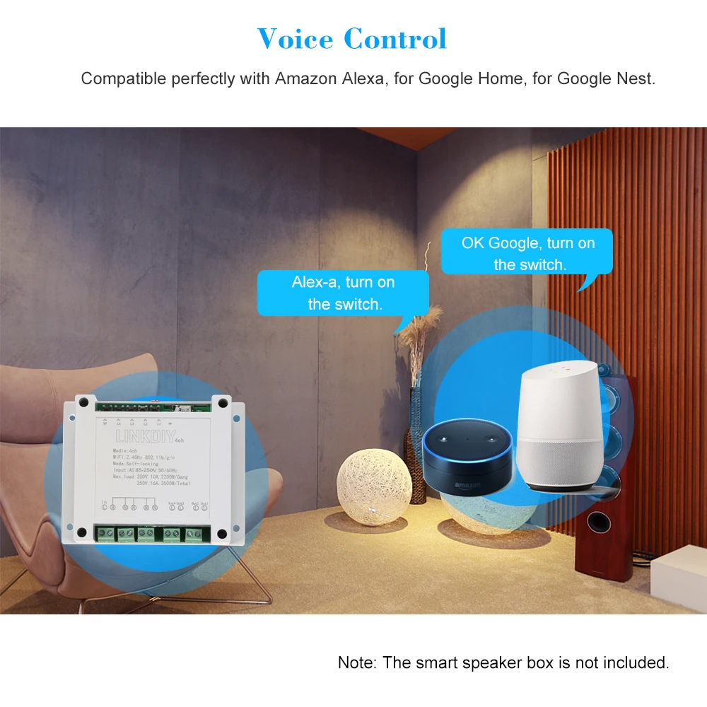 

eWeLink 4CH AC85-250V RF 433MHz 4 Gang WiFI Switch 3 Working Modes Inching/Self-Locking/Interlock WiFi Smart Switch