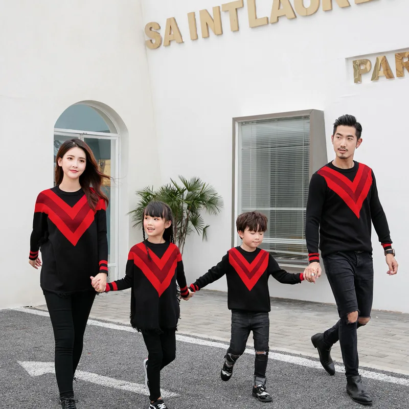 Family clothing set spring new fashion sweater men women kids matching long sleeve bat sleeves pullover | Мать и ребенок
