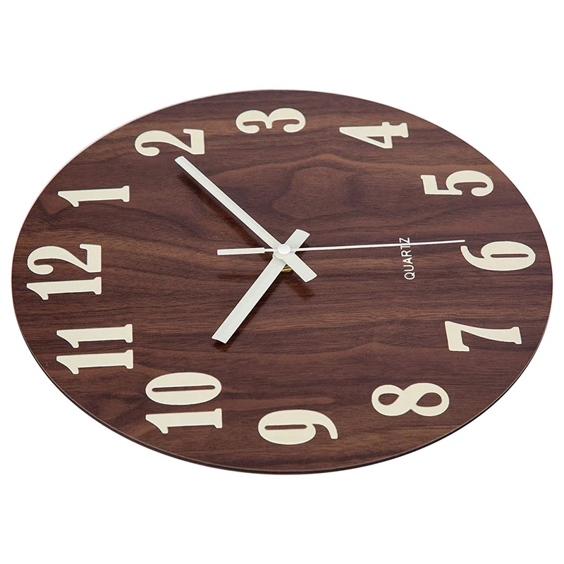 12 Inch Night Light Function Wooden Wall Clock Vintage Rustic Country Tuscan Style For Kitchen Office Home Silent &amp Non-Tickin | Дом и сад