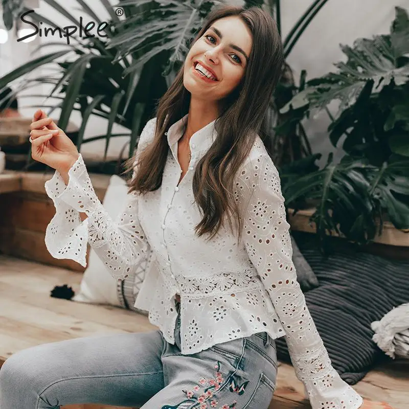 Женская ажурная блузка Simplee с вышивкой винтажные хлопковые блузки и топы со
